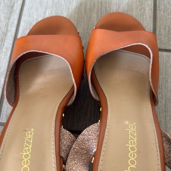 ShoeDazzle Graceann Studded Platform Sandals 7 Tan Brown Block Heel - Picture 6 of 11